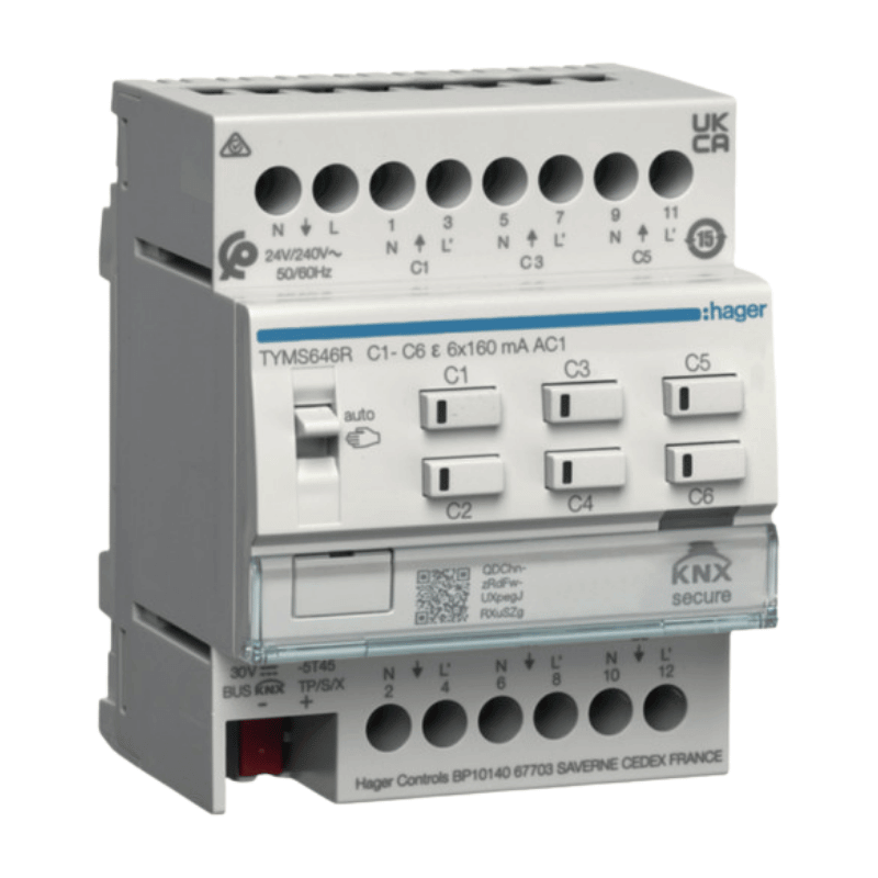 Hager TYMS646R KNX-Heizungsaktor – 6-fach, mit Regler, secure