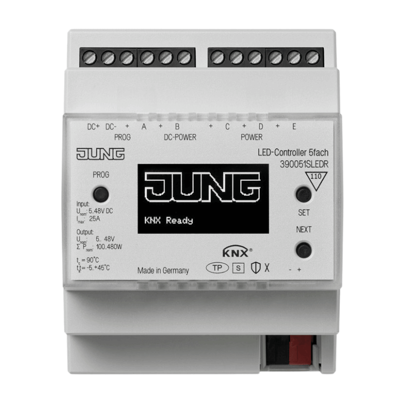 Jung KNX-LED-Controller 390051SLEDR – 5-fach, REG 4TE, RGB/HSV, 5–48V, PWM