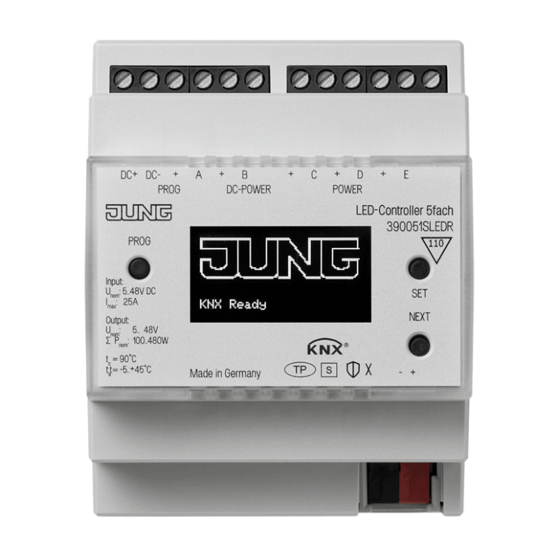 Jung 390051SLEDR KNX-LED-Controller – 5-fach, REG 4TE, RGB/HSV, 5–48V, PWM