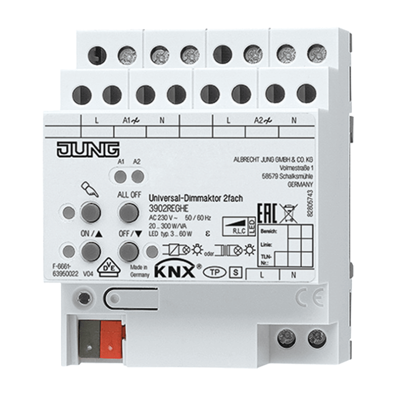 Jung KNX-Dimmaktor 3902REGHE – 2-fach, 2x300W, REG