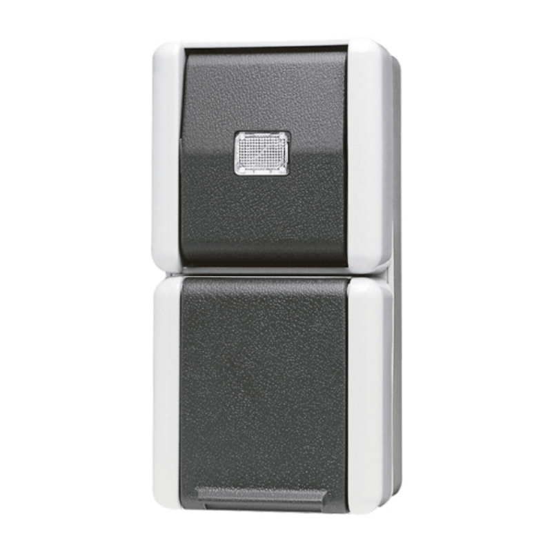 Jung 871W Schuko-Steckdose mit Taster – WG 800, 1-fach, grau