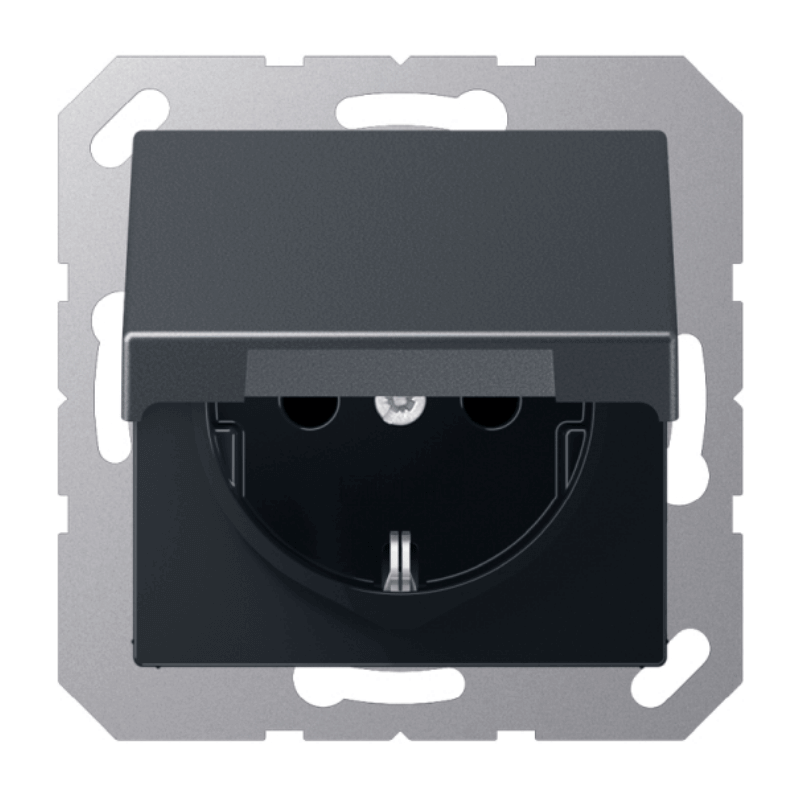 Jung A1520BFKIKLANM Schuko Steckdose – A, Berührungsschutz, Klappdeckel, anthrazit matt