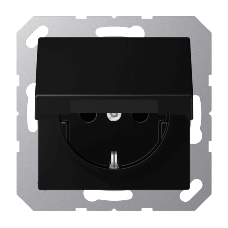 Jung A1520BFKLSWM Schuko-Steckdose – A, Klappdeckel, graphit-schwarz matt
