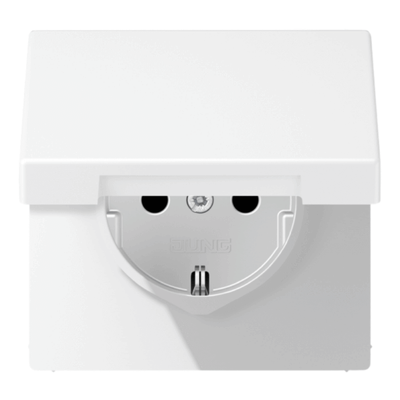 Jung LS1520BFKLWWM Schuko Steckdose – LS, Klappdeckel, lackiert, schneeweiß matt