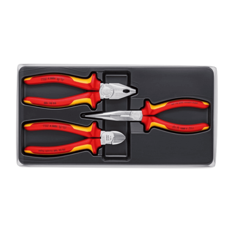 Knipex 002012 3er Zangen-Set – Kombizange 180 mm, Flachrundzange 200 mm, Seitenschneider 160 mm