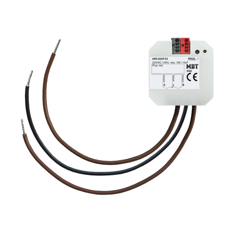 MDT AKK-02UP.03 KNX Schaltaktor – 2-fach, UP, 10 A, 230 V AC, kompakt, 14 µF, 2 EVG