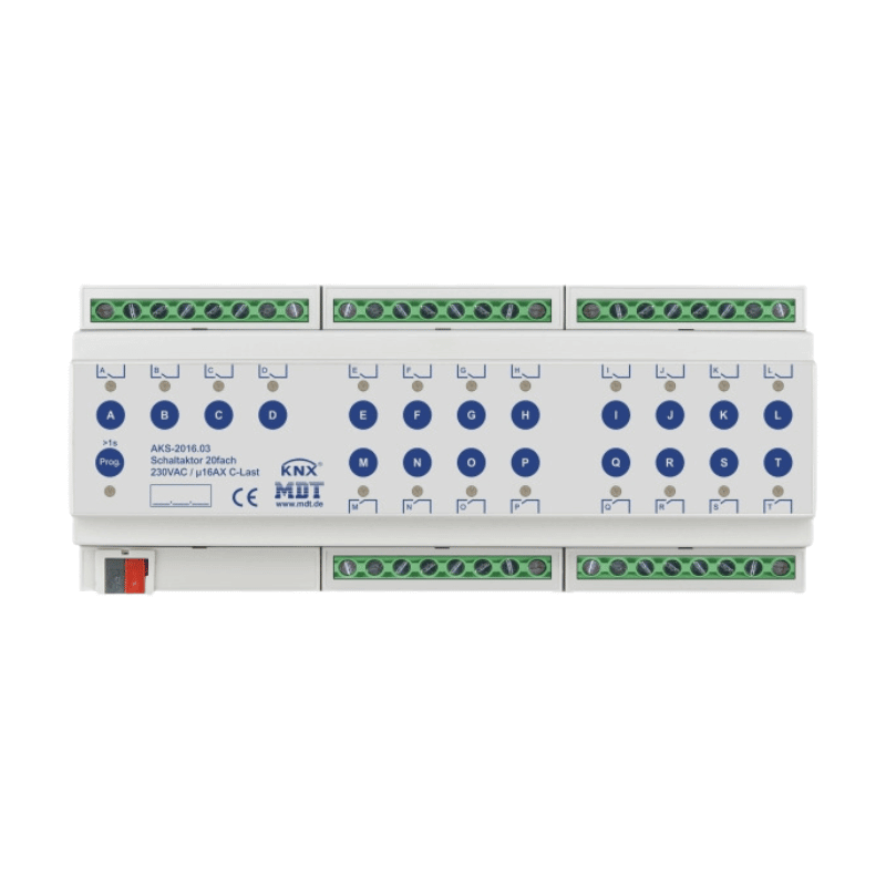 MDT AKS-2016.03 KNX Schaltaktor – 20-fach, 12TE REG, 16 A, 230 V AC, C-Last Standard, 140 µF