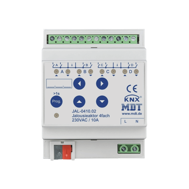 MDT JAL-0410.02 KNX Jalousieaktor – 4-fach, 4TE REG, 8 A, 230 V AC