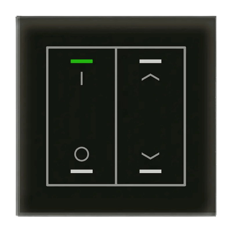 MDT KNX-Glastaster II Light BE-GTL2TS.D1 2-fach mit I/O und Pfeilsymbolen in Glas schwarz mit Temperatursensor