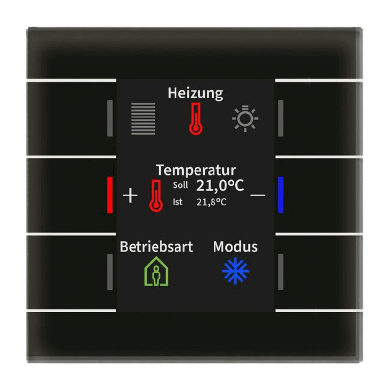 MDT KNX-Glastaster II Smart BE-GT2TS.02S mit Farbdisplay und Temperatursensor in Glas schwarz/schwarz für bis zu 12 Funktionen