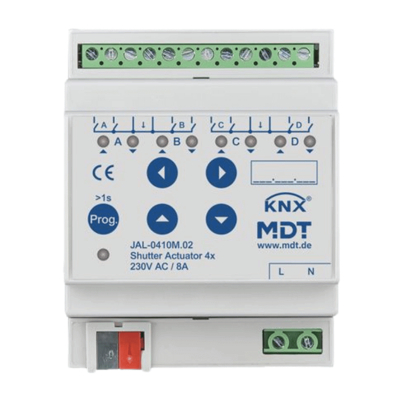 MDT KNX-Jalousieaktor JAL-0410M.02 4-fach 230 V mit Fahrtzeitmessung für Jalousien und Rollläden