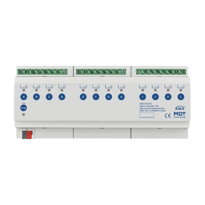 MDT KNX-Schaltaktor Industrie AMI-1216.03 – mit Strommessung v3, 12-fach