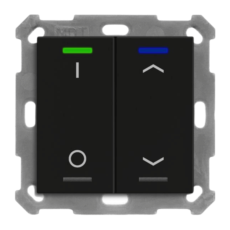 MDT KNX-Tastsensor Light 55 BE-TAL55T206.D1 – 2-fach, IO, Pfeile, Temperatursensor, UP, schwarz matt