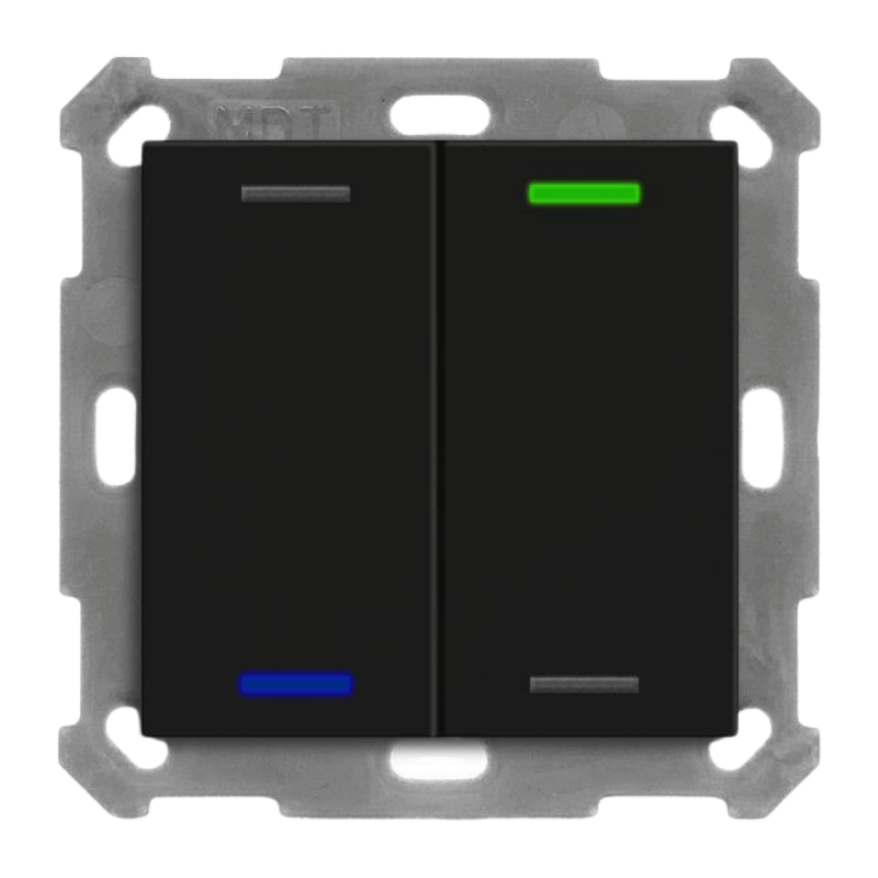 MDT KNX-Tastsensor Light 55 BE-TAL55T206.01 – 2-fach, mit Temp.sensor, neutral, schwarz matt