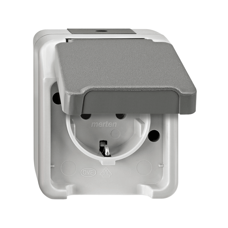 Merten MEG2301-8029  Schuko-Steckdose – Aquastar, 1-fach, Aufputz, lichtgrau
