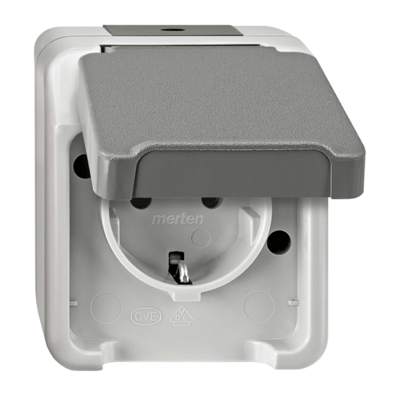 Merten MEG2301-8029 Schuko-Steckdose – Aquastar, 1-fach, Aufputz, lichtgrau