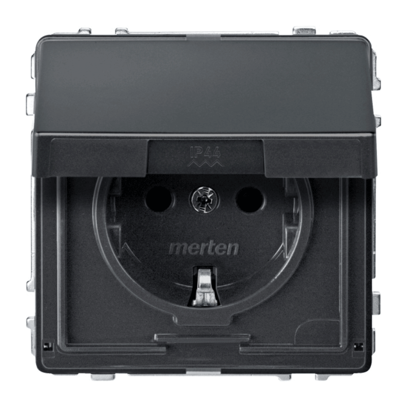 Merten MEG2310-7214 Schuko-Steckdose – Aquadesign, Klappdeckel, anthrazit