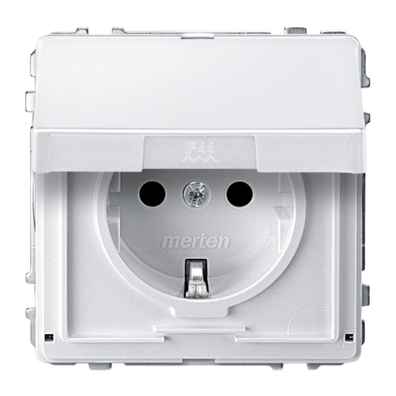 Merten MEG2310-7219 Schuko-Steckdose – Aquastar, Klappdeckel, polarweiß
