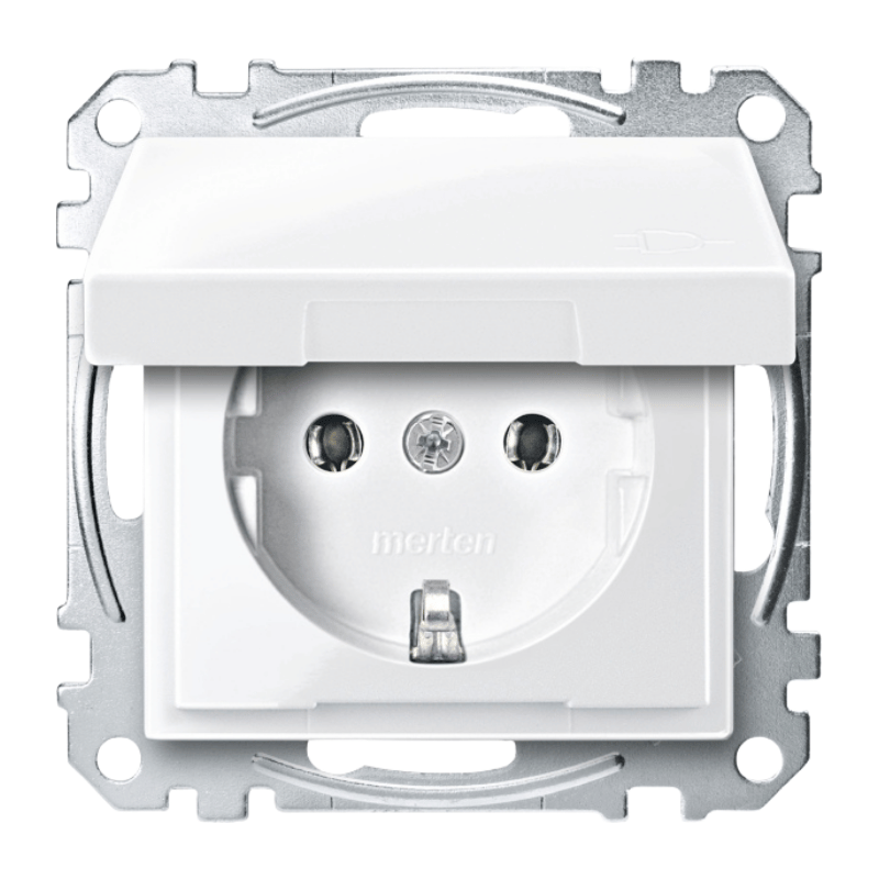 Merten MEG2311-0319 Schuko-Steckdose – System M, Klappdeckel, polarweiß glänzend
