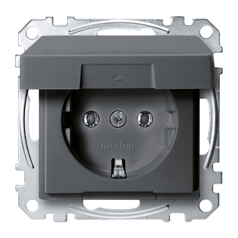 Merten MEG2311-0414 Schuko-Steckdose – System M, Klappdeckel, anthrazit