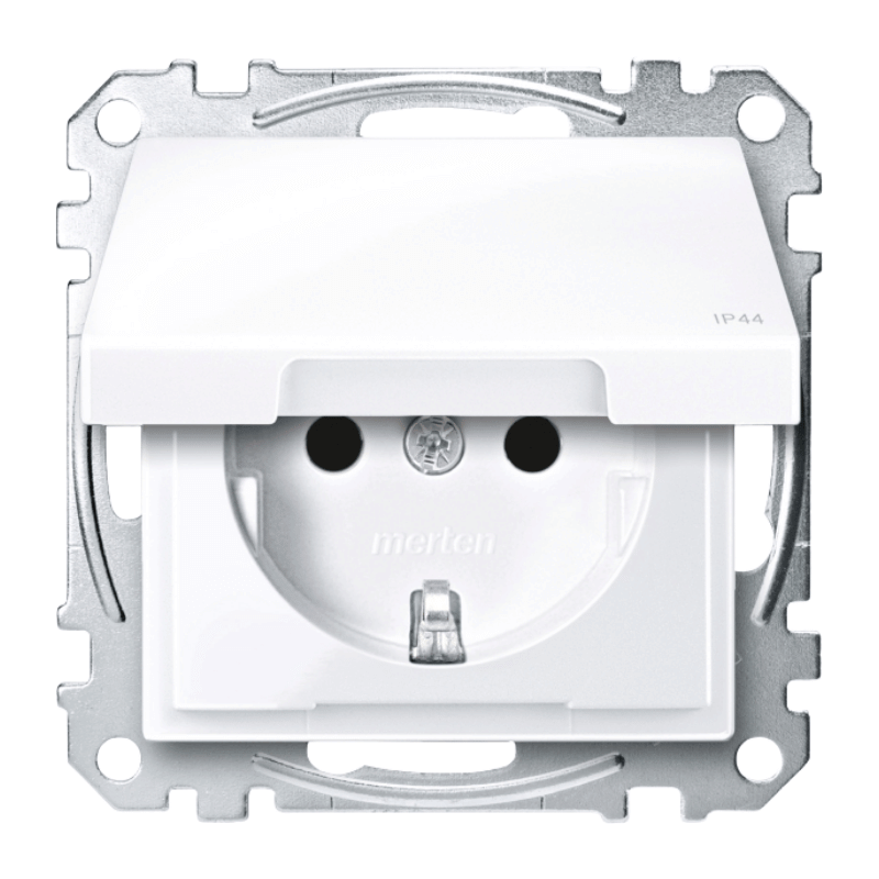 Merten MEG2314-0325 Schuko-Steckdose – System M, IP44, Klappdeckel, aktivweiß glänzend