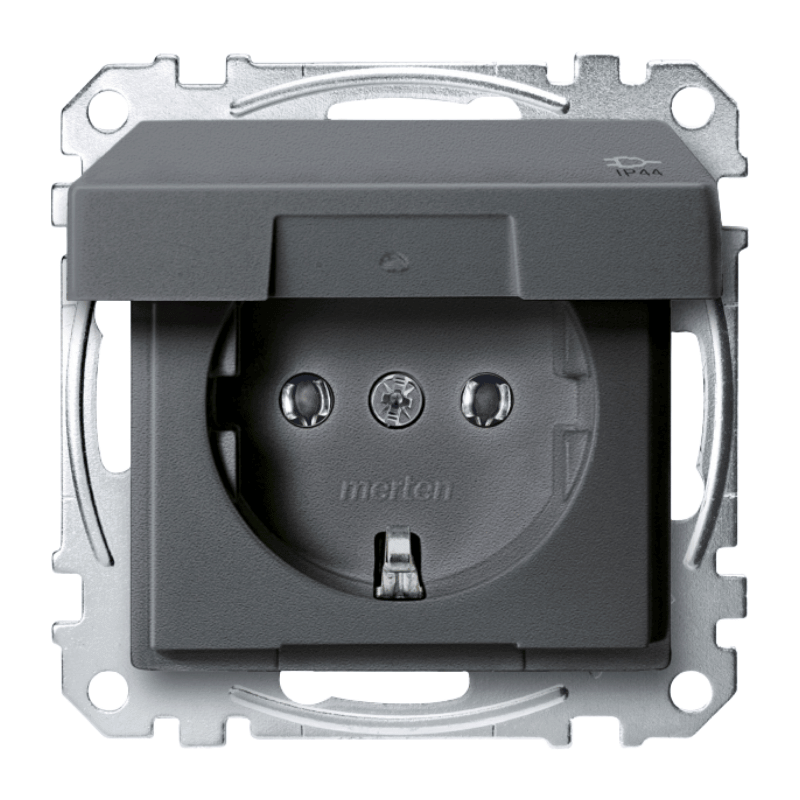 Merten MEG2314-0414 Schuko-Steckdose – System M, IP44, Klappdeckel, anthrazit