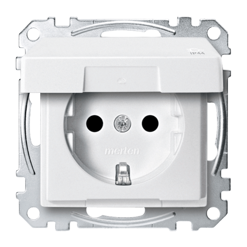 Merten MEG2314-0419 Schuko-Steckdose – System M, IP44, Klappdeckel, polarweiß
