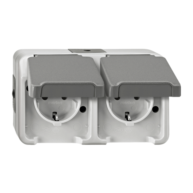 Merten MEG2321-8029 Schuko-Steckdose – Aquastar, 2-fach waagerecht, lichtgrau