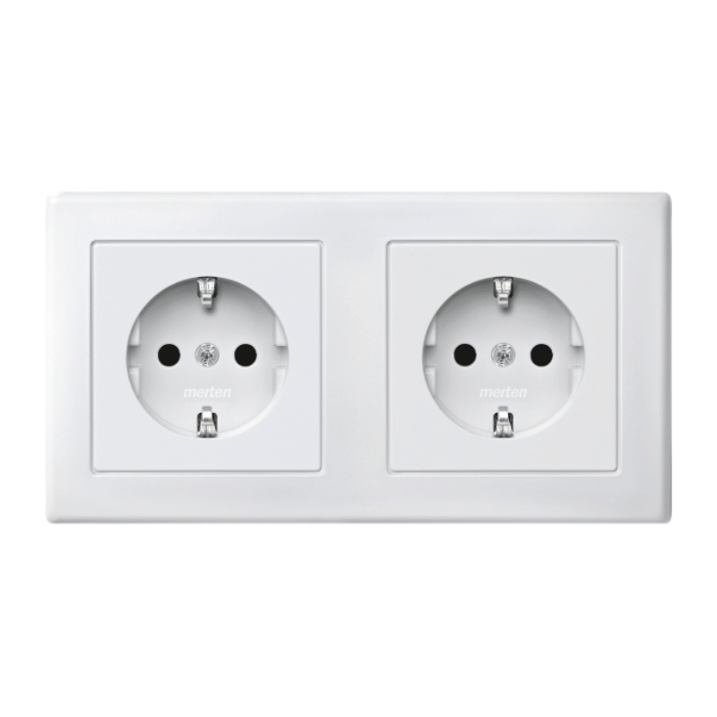 Merten MEG2328-1519 Schuko-Steckdose komplett – M-Smart, 2-fach, waagerecht, Berührungsschutz, polarweiß matt