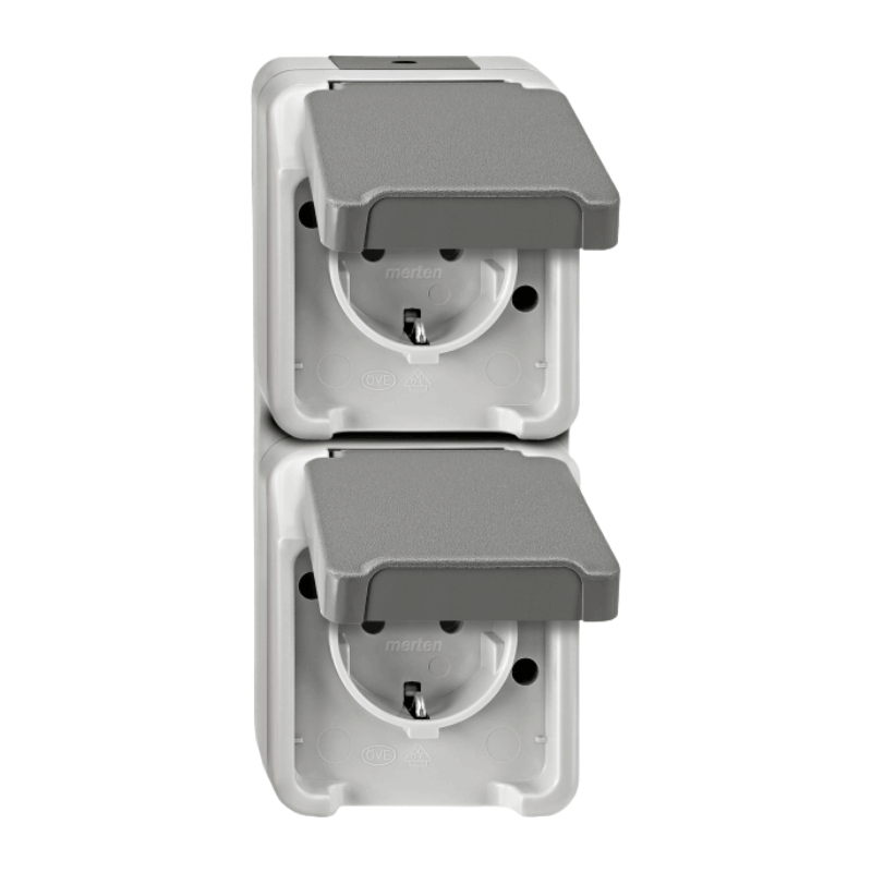 Merten MEG2329-8029 Schuko-Steckdose – Aquastar, 2-fach, senkrecht, lichtgrau