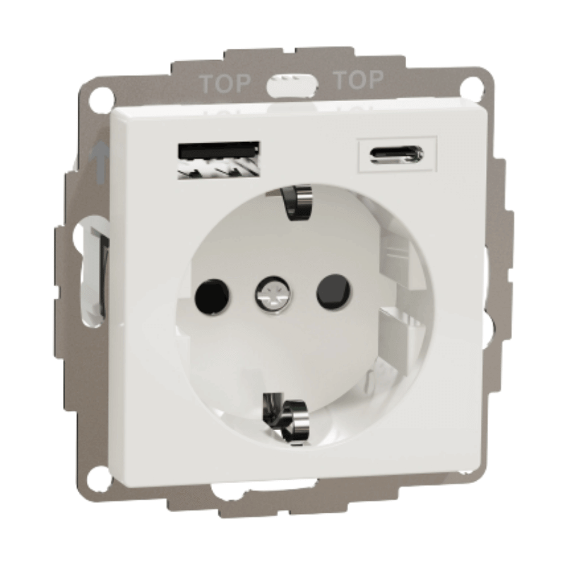 Merten MEG2367-0319 Schuko-Steckdose – System M, USB-A/C, 3,0 A, polarweiß glänzend