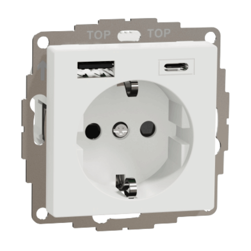 Merten MEG2367-0325 Schuko-Steckdose – System M, USB-A/C, 3,0 A, aktivweiß glänzend