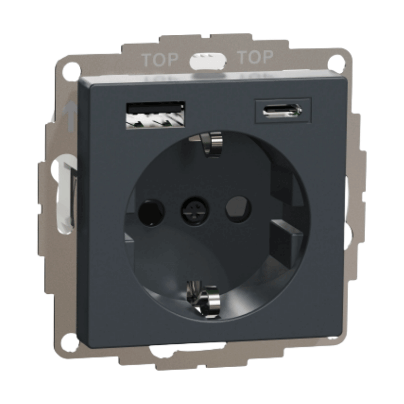 Merten MEG2367-0414 Schuko-Steckdose – System M, USB-A/C, 3,0 A, anthrazit