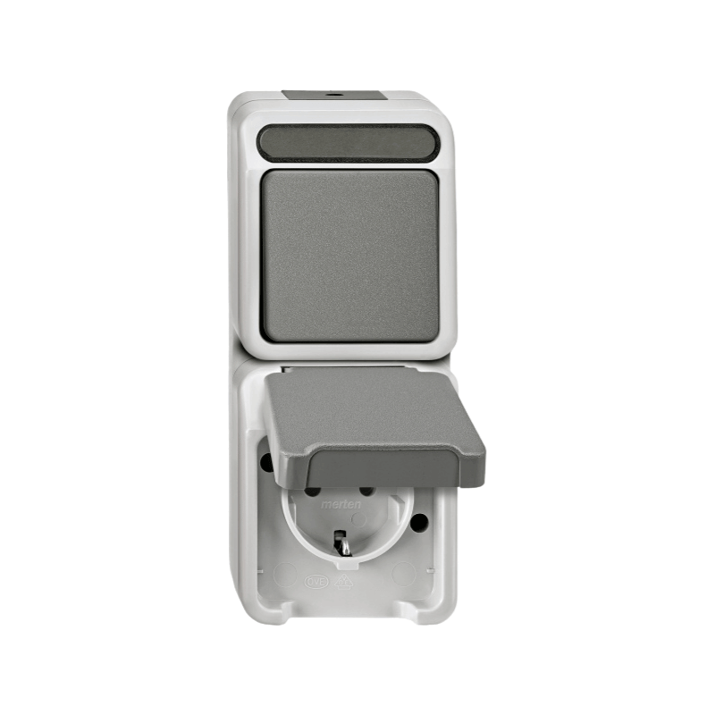 Merten MEG3495-8029 AP Steckdose-Schalter-Kombination – Aquastar, lichtgrau