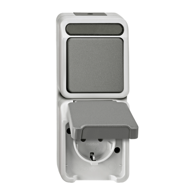 Merten MEG3495-8029 AP Steckdose-Schalter-Kombination – Aquastar, lichtgrau