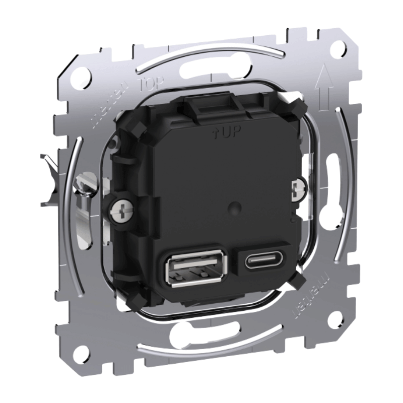 Merten MEG4366-0120 USB-Ladegerät – USB-A/C, 3,0 A, PD 45 W, schwarz