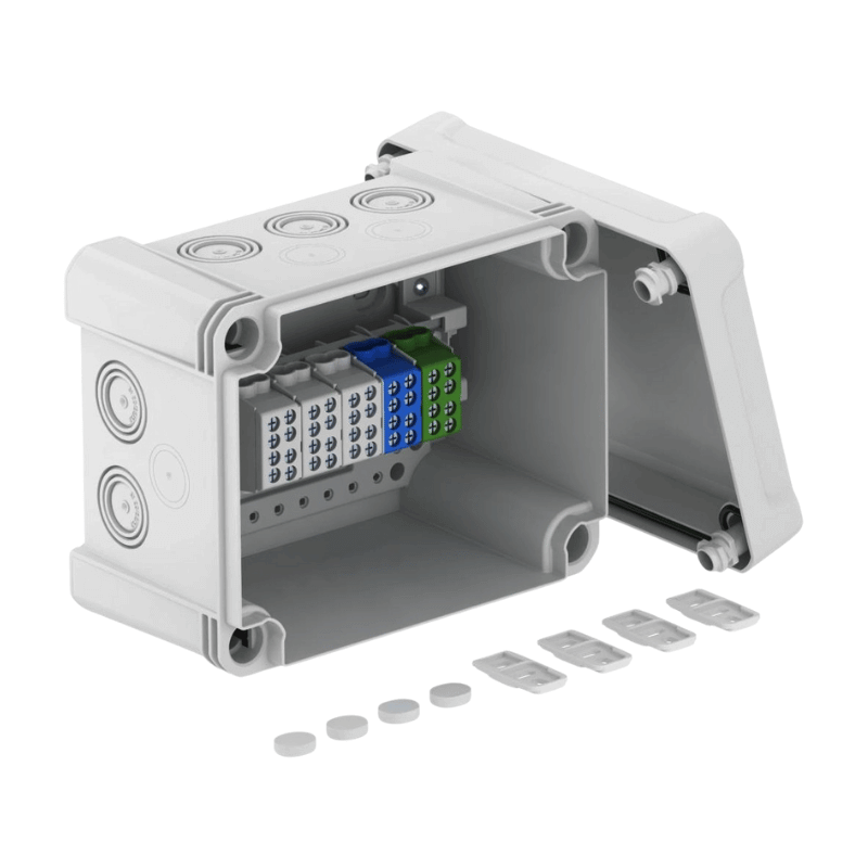OBO Bettermann 2005308 Kabelabzweigkasten – Serie X, Hauptl.-Klemme, lichtgrau, 177×137 mm