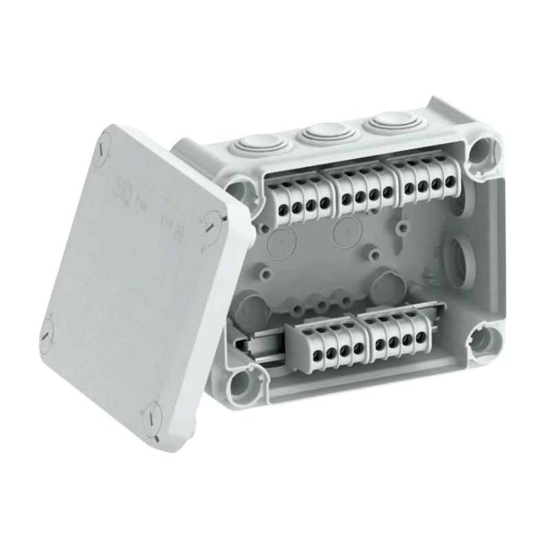 OBO Bettermann 2007436 Kabelabzweigkasten – Serie T, Klemmleiste, lichtgrau, 136×102 mm