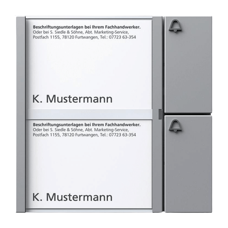 Siedle BTM 650-02 SM Bus-Tasten-Modul – In-Home-Bus, 2-fach, Namensschildtasche, Ruftasten, silber metallic