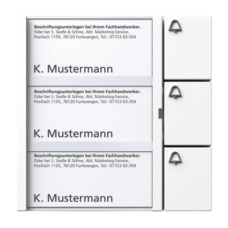 Siedle BTM 650-03 W Bus-Tasten-Modul – In-Home-Bus, 3-fach, Namensschildtasche, Ruftasten, weiß