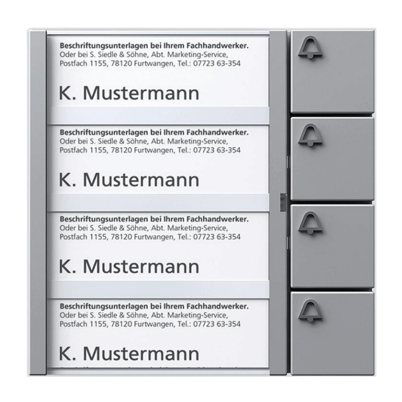 Siedle BTM 650-04 SM Bus-Tasten-Modul – 4-fach, In-Home-Bus, Namensschildtasche, silber metallic