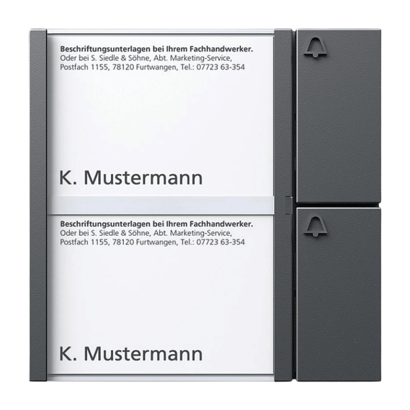 Siedle Tasten-Modul TM 612-2 DG – 2-fach, System 1+n, Namensschild, Ruftasten, dunkelgrau glimmer
