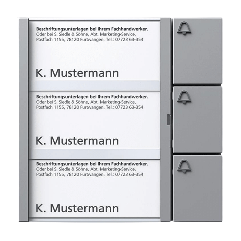 Siedle Tasten-Modul TM 612-3 SM – 3-fach, System 1+n-6+n, Namensschild, Ruftasten, silber metallic