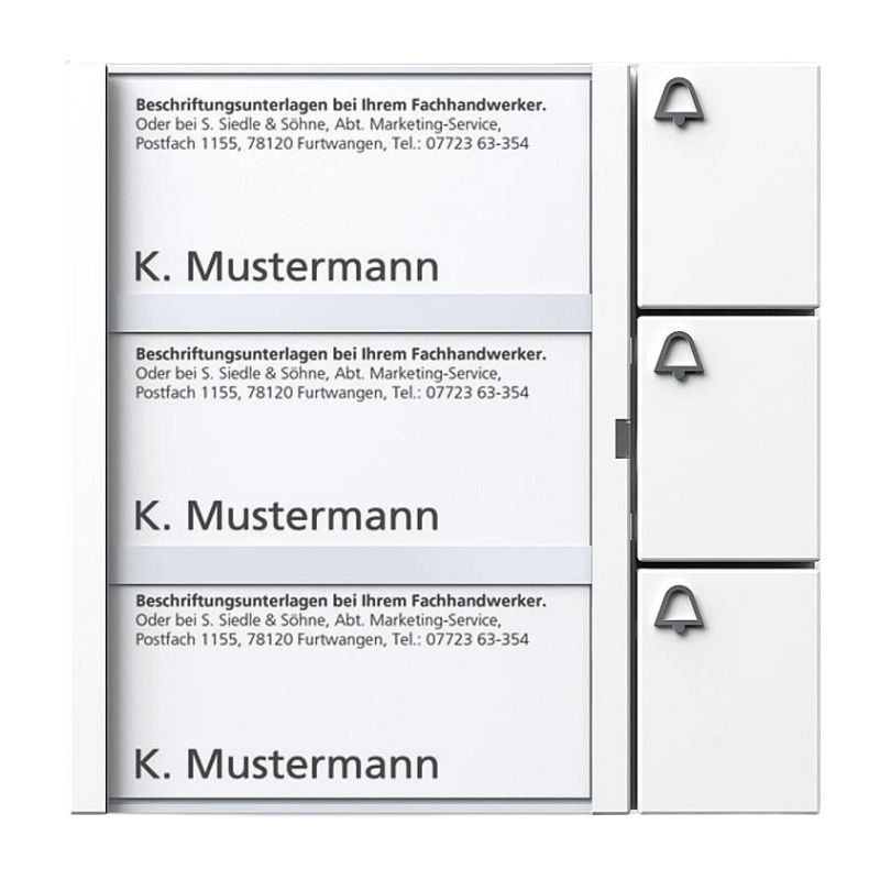 Siedle TM 612-3 W Tasten-Modul – 3-fach, System 1+n/6+n, Namensschildtasche, Ruftasten, weiß