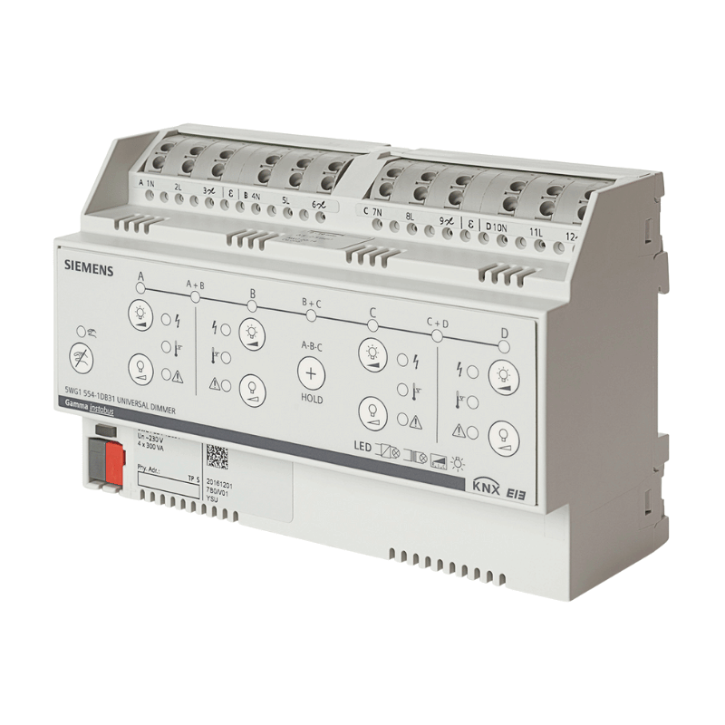 Siemens KNX-Dimmaktor 5WG1554-1DB31 – 4-fach, Universal, 4x300VA, REG 8TE, 230V AC