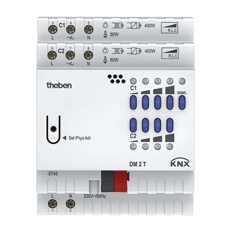 Theben KNX-Dimmaktor DM 2 T –  FIX, 2-fach, REG, LED, 400W