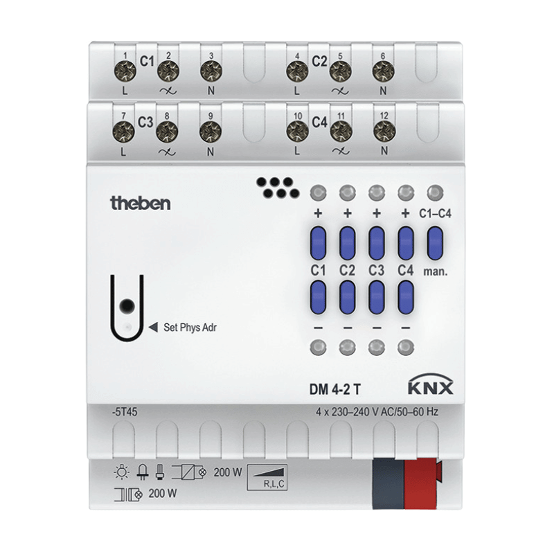 Theben KNX-Dimmaktor DM 4-2 T – 4-fach, 4TE, Universal, 200W/VA je Kanal