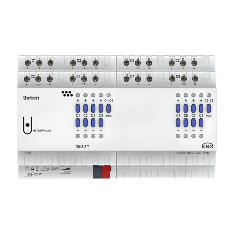 Theben KNX-Dimmaktor DM 8-2 T – 8-fach, Universal, 8TE, 200W/VA je Kanal