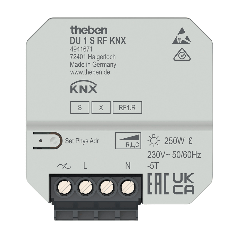 Theben KNX-Dimmaktor DU 1 S – 1-fach, UP, Funk, 2–250W, LED Retrofit