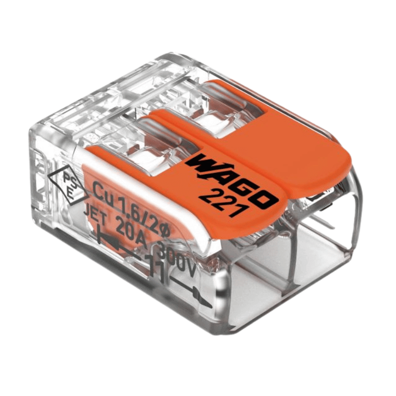 Wago 221-412 COMPACT Verbindungsklemme – 2-Leiter, 0,14–4 mm², Hebel, transparent, 100 Stück